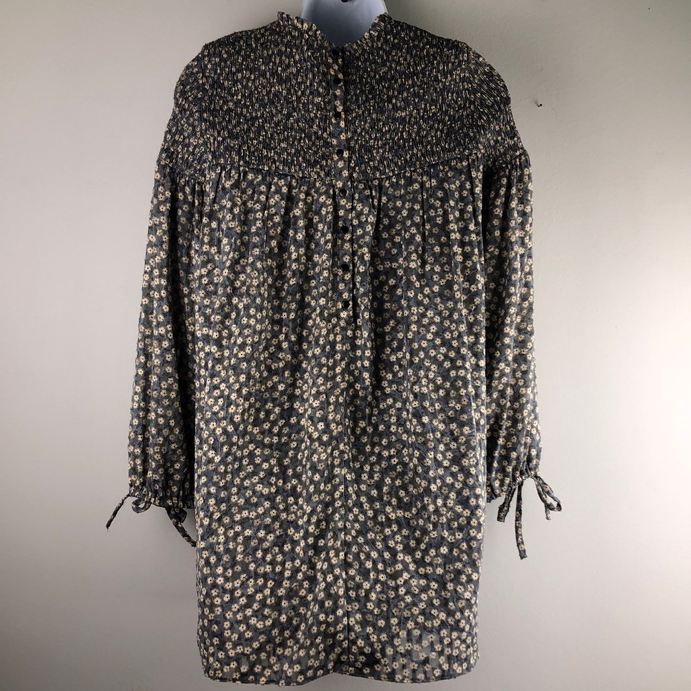 NEW Zara Mini Floral Smocked Romper Long Sleeve XS Built-in Shorts Mini Dress - Picture 9 of 16